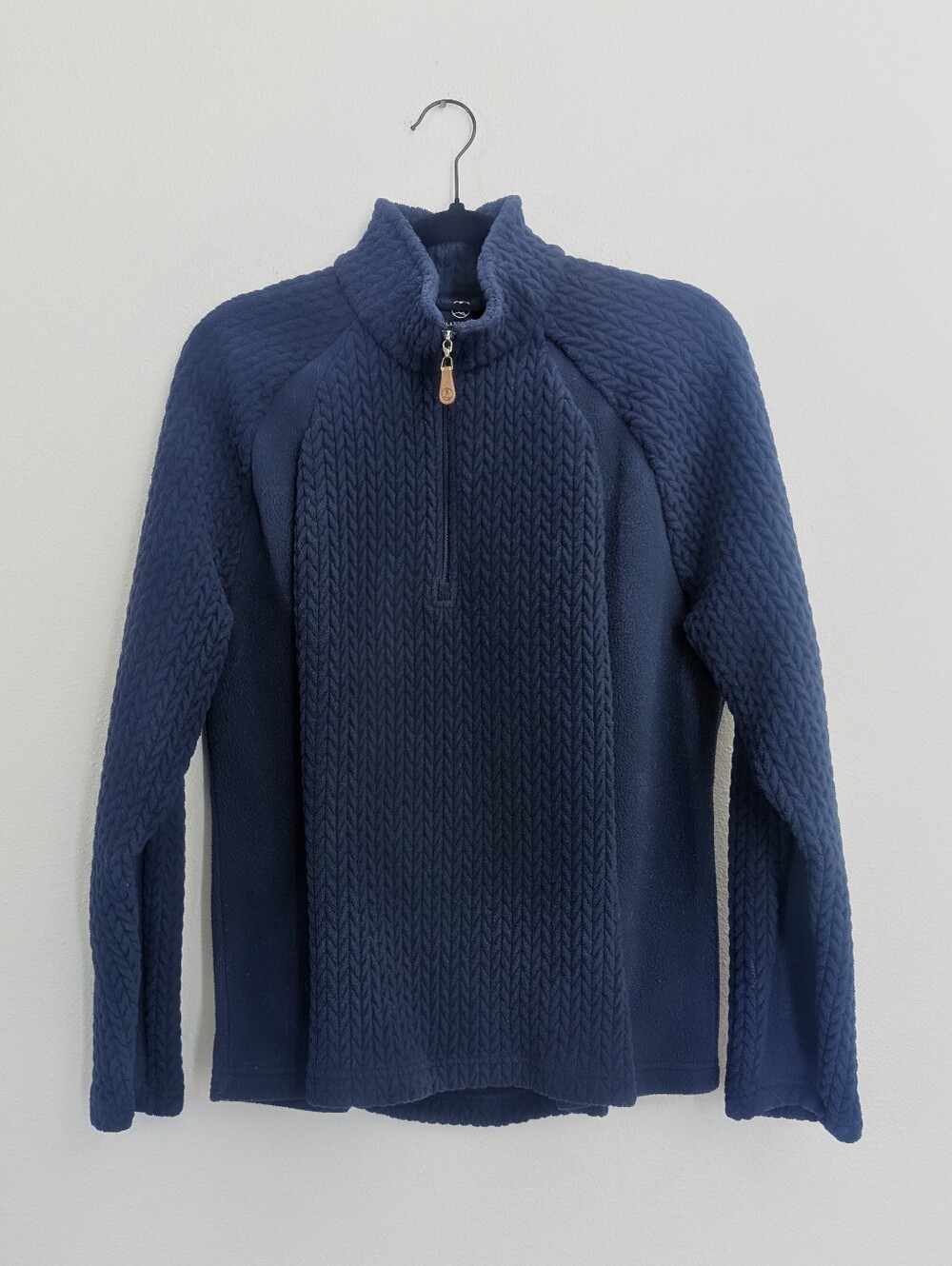 Lands' End Women's Herringbone Fleece Half Zip Pullover Jacket Navy XL